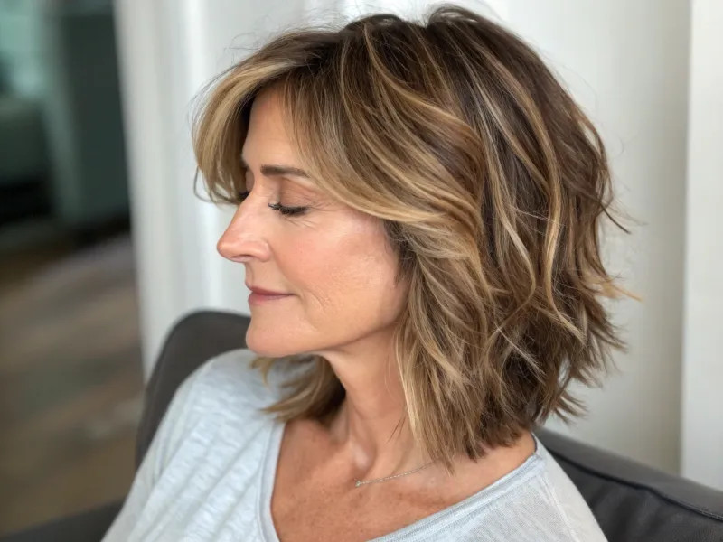 Medium Brown Shag with Blonde Highlights Medium Brown Shag with Blonde Highlights — Brown Hair Over 50