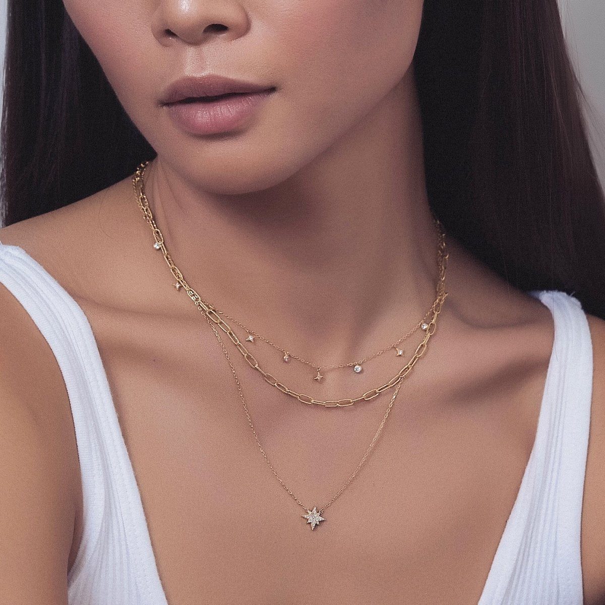 Metal Gold Outfit Idea Metal Gold Outfit Idea — Layered Necklaces
