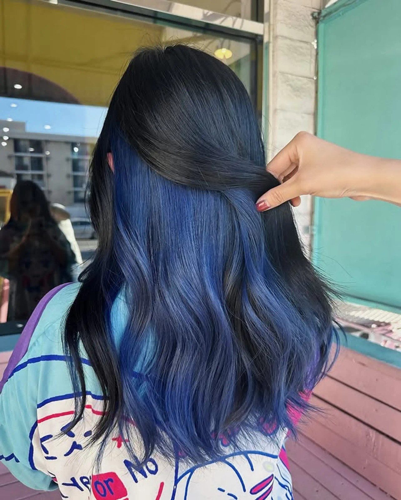 Black With Hidden Blue Peekaboo Black With Hidden Blue Peekaboo — Peekaboo Hair