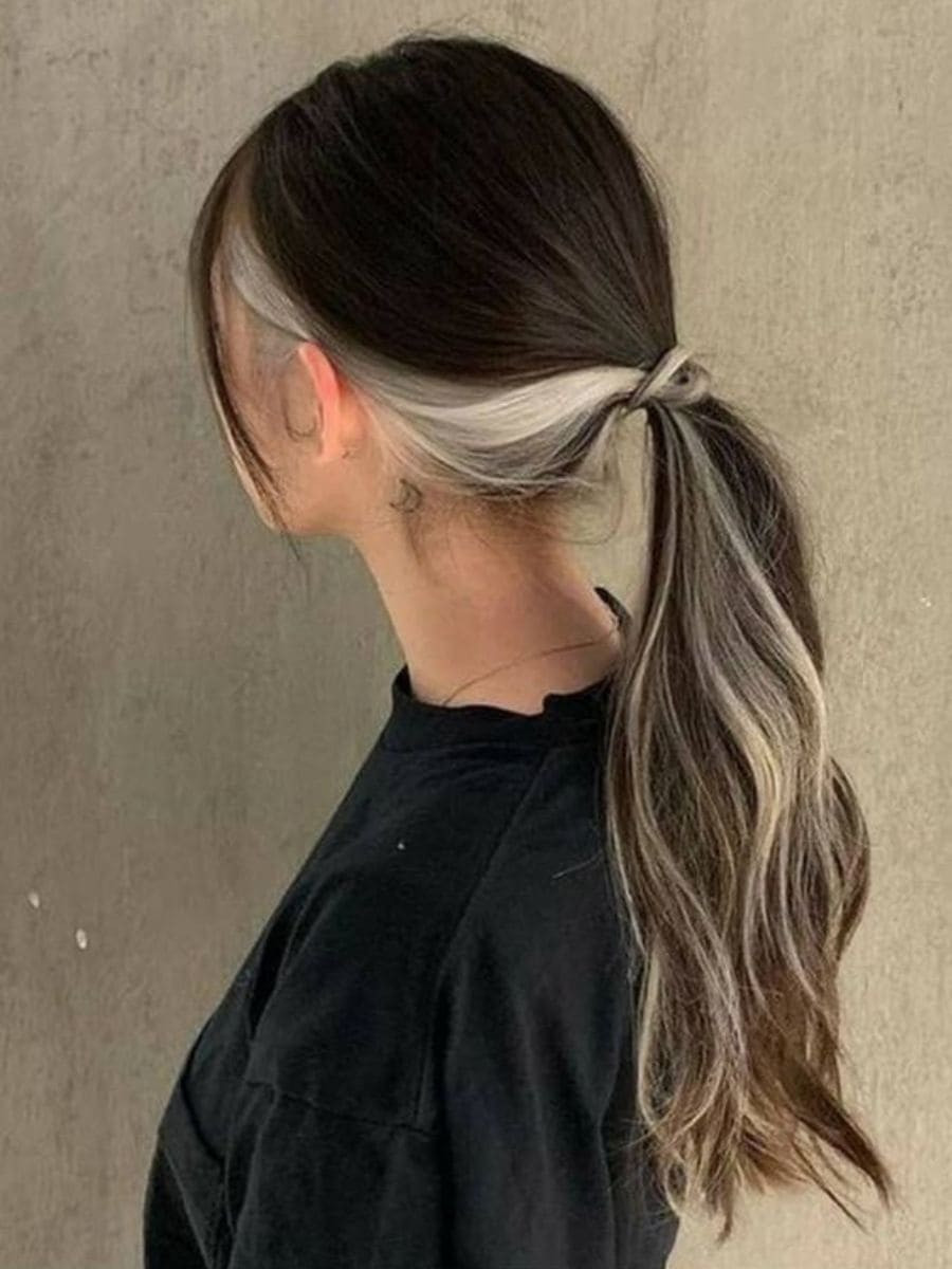 Ponytail With Blonde Face-Framing Highlights — Two Tone Hair