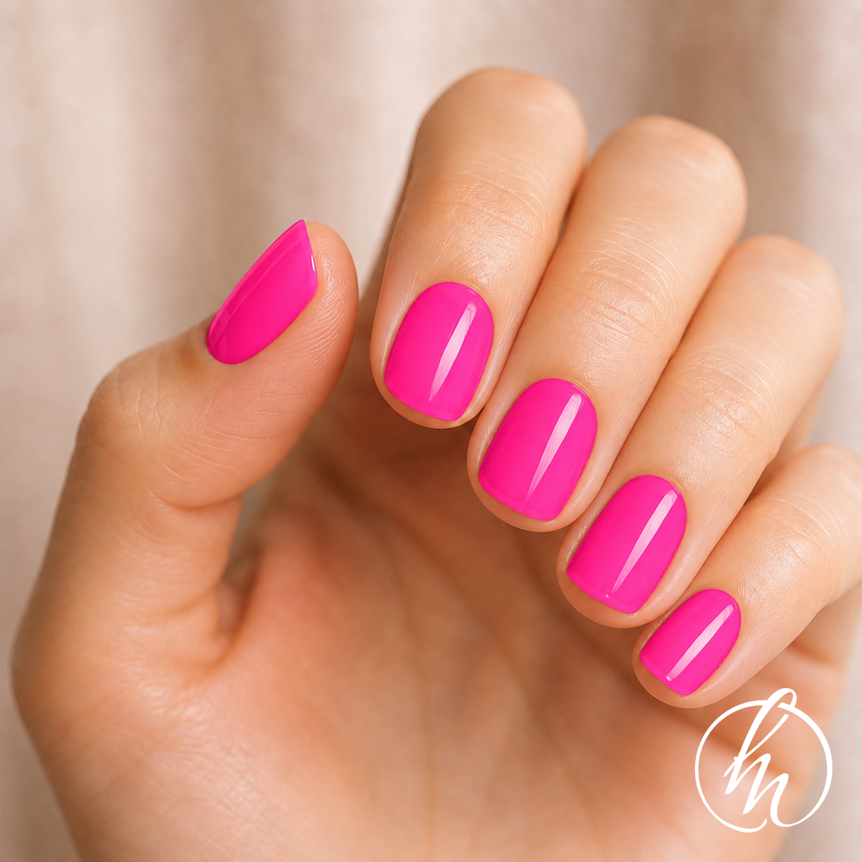 Bright Glossy Hot Pink Short Square — Hot Pink Nails