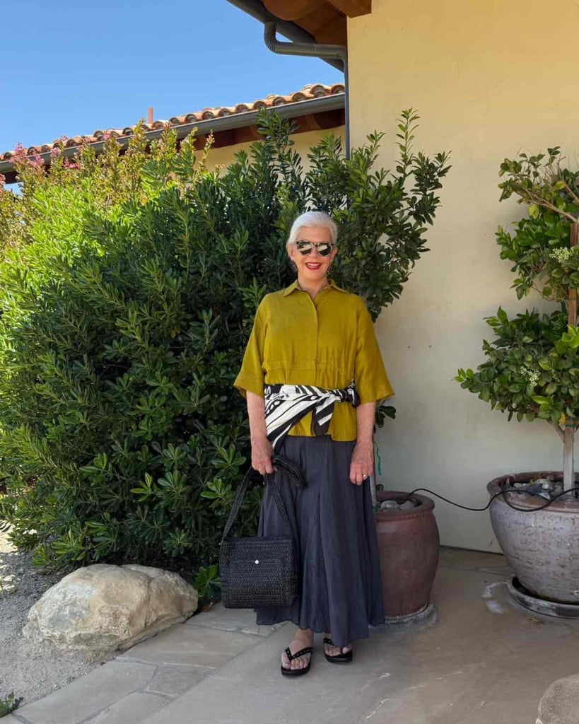 Olive Green Shirt with Flowing Skirt and Scarf Belt Olive Green Shirt with Flowing Skirt and Scarf Belt — Zara Outfits