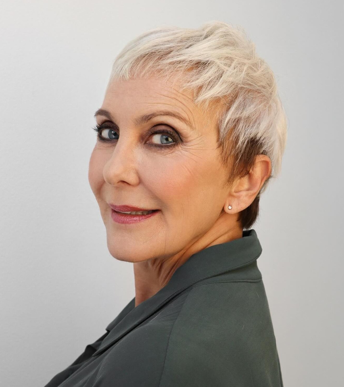 Ash Blonde with Dark Roots Pixie Ash Blonde with Dark Roots Pixie — Hair Color for Women Over 70