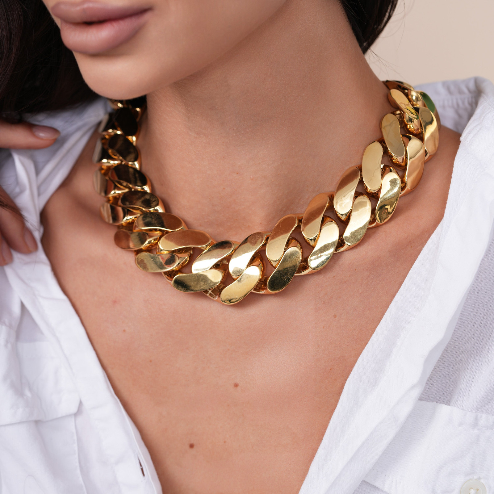 Massive Polished Gold Curb Link Necklace — Chunky Gold Necklaces