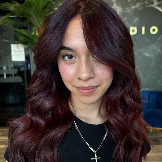 Chest Length Visual Idea — Dark Red Hair