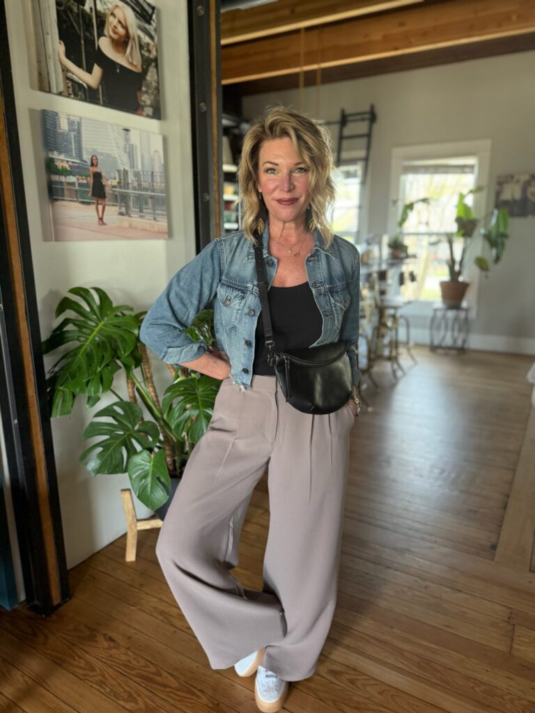 Cropped Denim Jacket with Tank and Wide-Leg Pants Cropped Denim Jacket with Tank and Wide-Leg Pants — Jean Jacket Outfits
