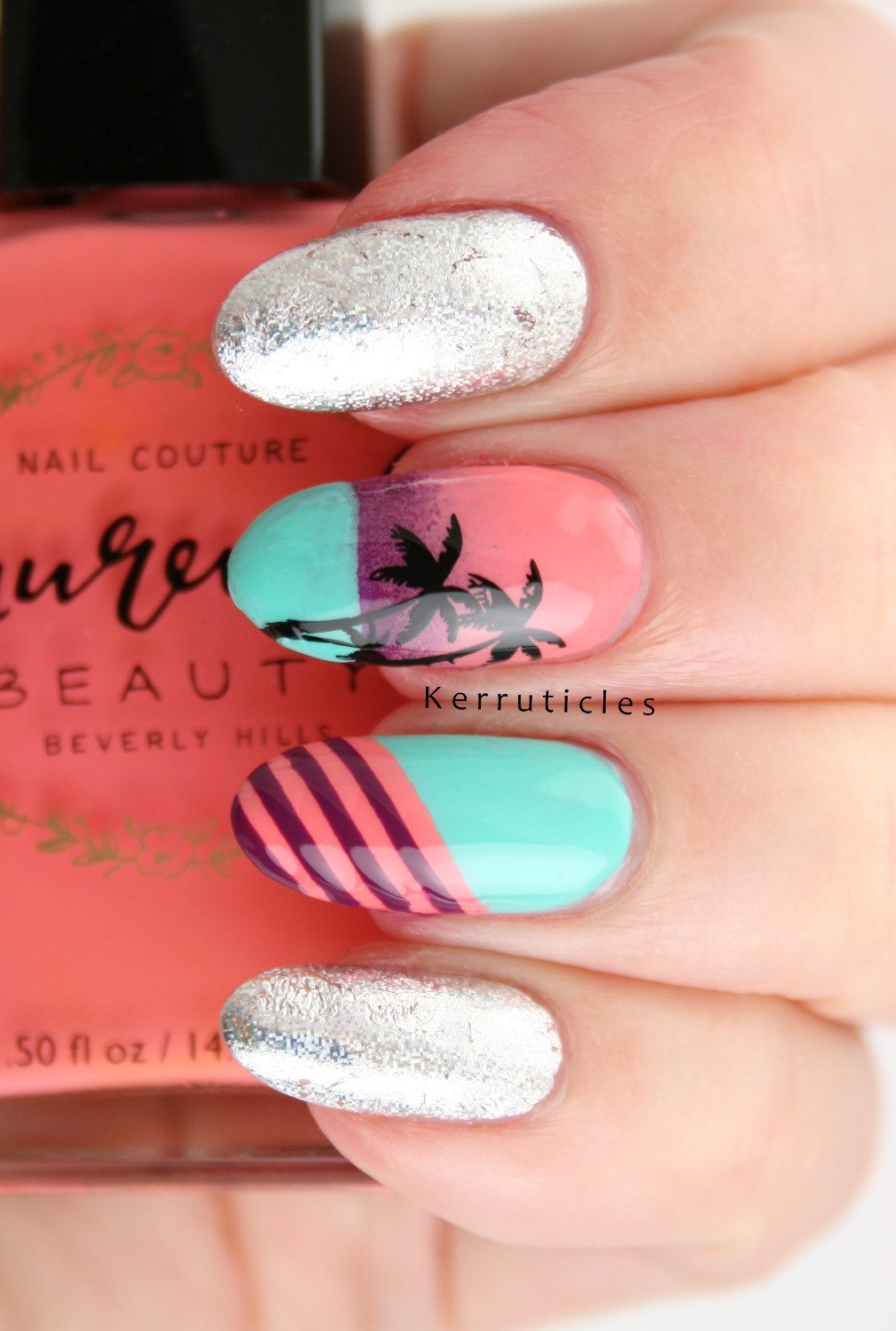 Palm Tree Silhouette Stripes Visual Idea — Miami Nails