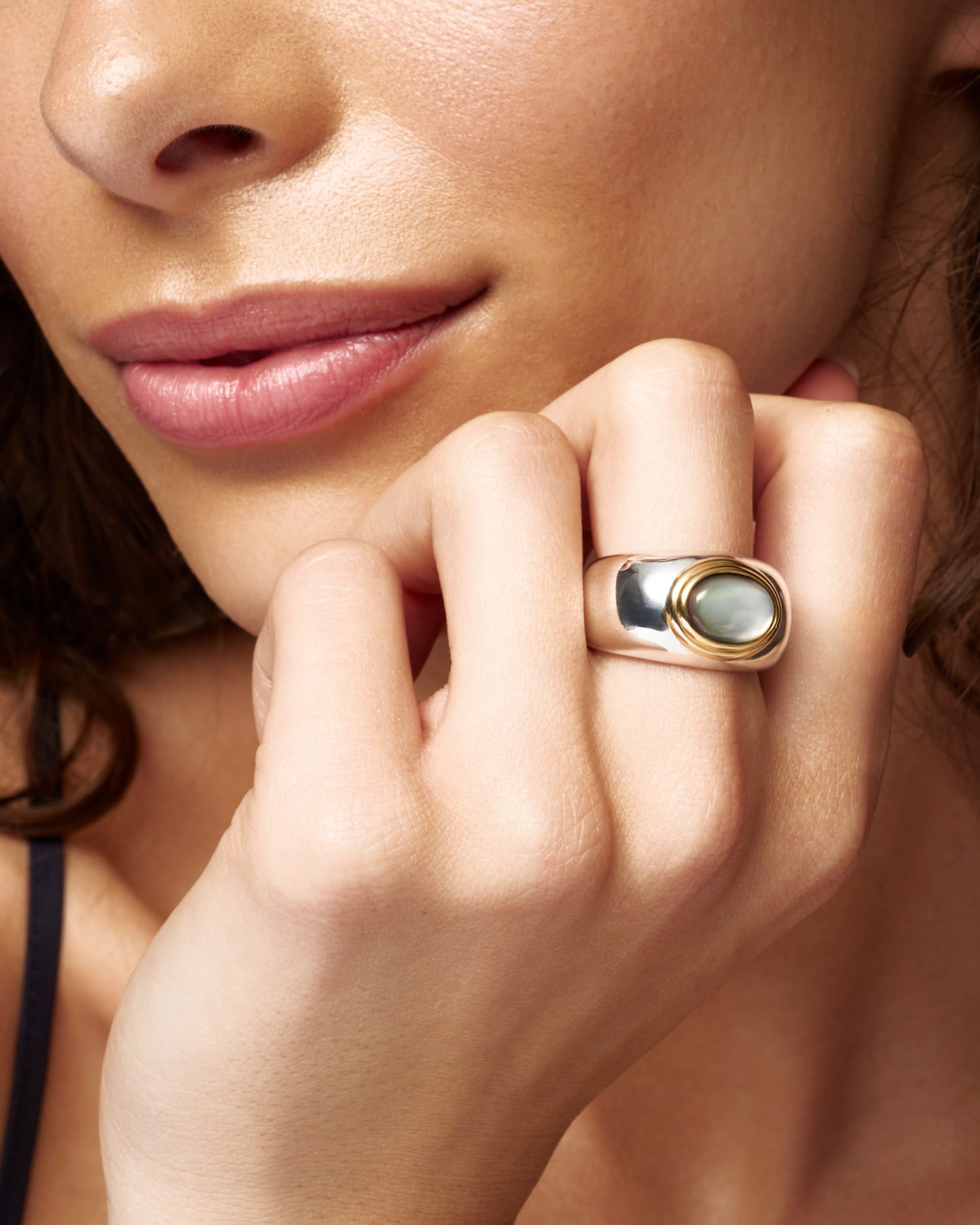 Statement Silver Ring with Grey and Gold Accents Statement Silver Ring with Grey and Gold Accents — Silver Jewelry