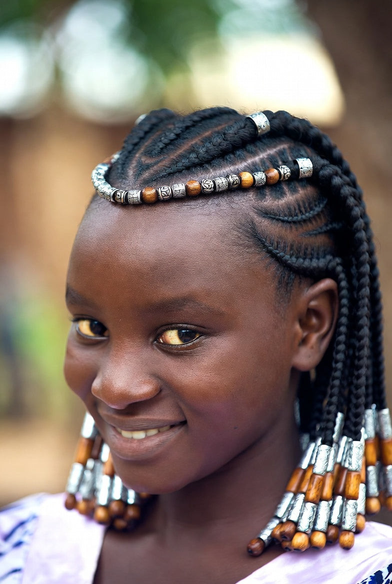 Fulani Braids with Curls, Blonde Highlights, and Silver Beads — Fulani Braids with Beads