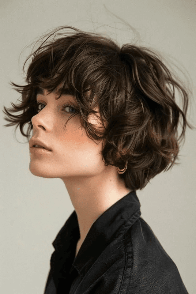 Ear-Length Messy Textured Dark Brown Bixie Ear-Length Messy Textured Dark Brown Bixie — Bixie Haircut