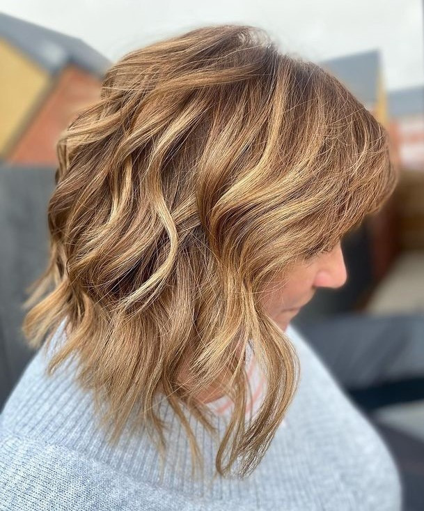 Dark Brown Lob With Golden Blonde Balayage — Balayage Over 50