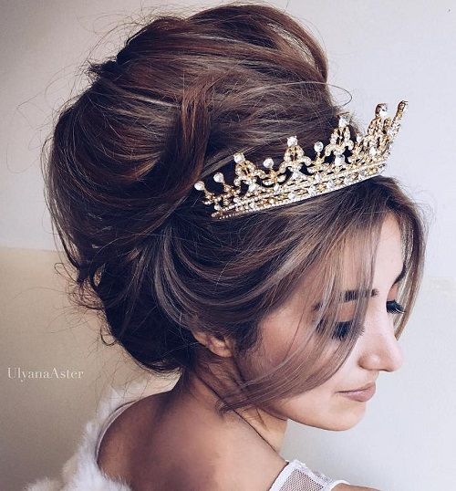 Textured Updo with Wispy Bangs and Tiara — Wedding Hairstyles with Tiara