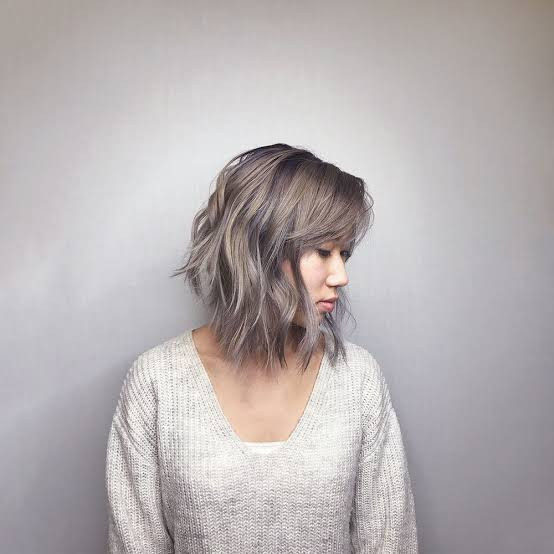 Wavy Ash Blonde Bob With Grey Tones Wavy Ash Blonde Bob With Grey Tones — Hair Color for Asian Hair