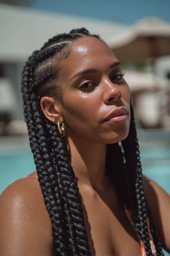 Thick Braids With Side Part — Swim Hairstyles
