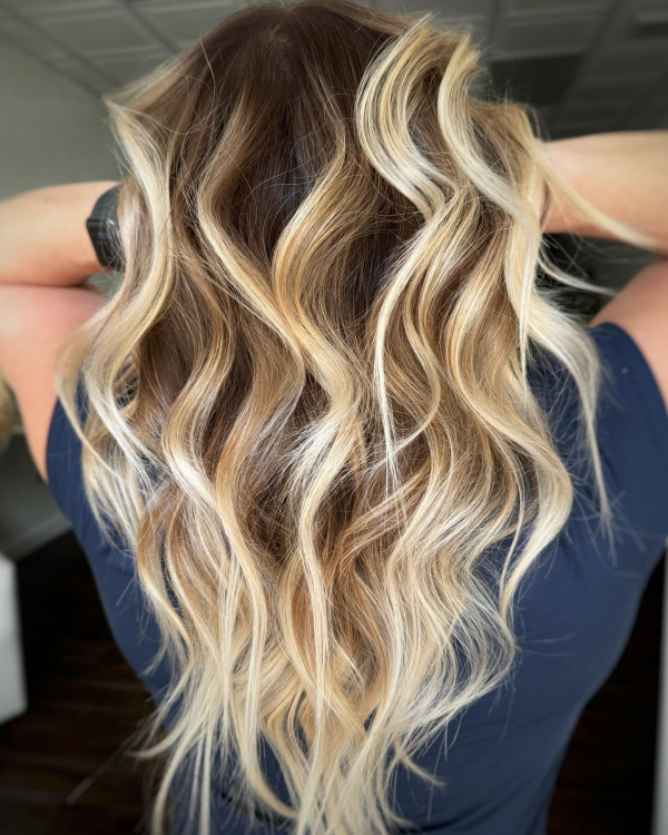 Mid-Back Dark Blonde With Vibrant Blonde Highlights