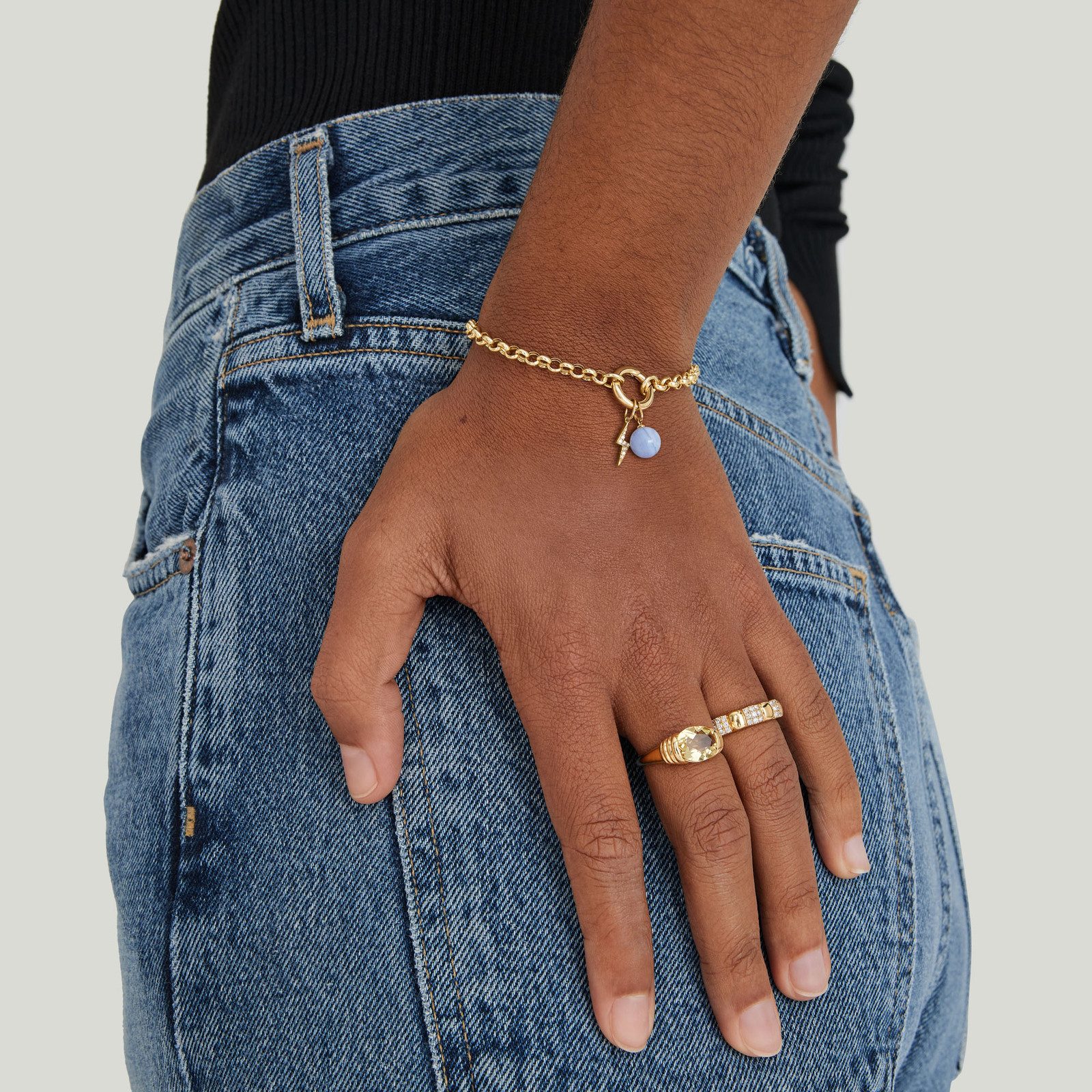 Blue Charm Accent on a Gold Rolo Chain Bracelet Blue Charm Accent on a Gold Rolo Chain Bracelet — Charm Bracelets