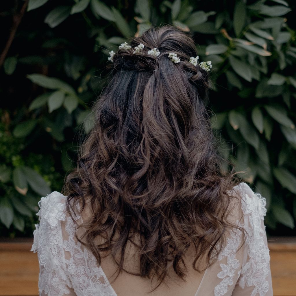 Bohemian Half-Up with Floral Crown — Wedding Hairstyles for Long Hair
