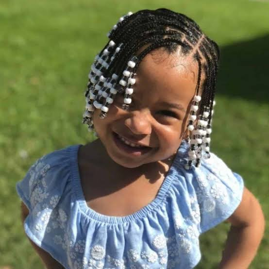 Mid-Back Box Braids With Purple Beads — Kids Braids with Beads