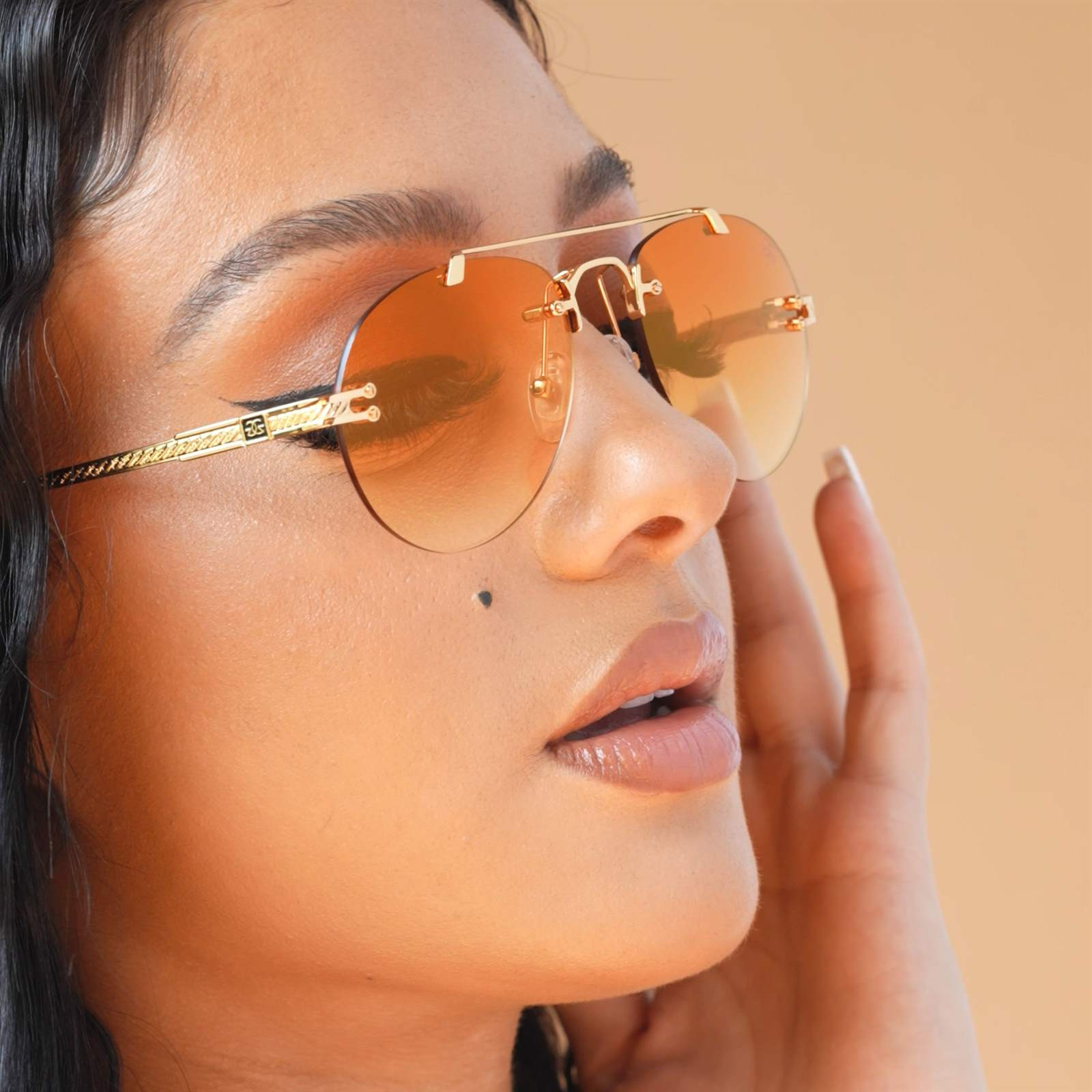 Rimless Gold Aviators with Orange Tint — Aviator Sunglasses Women