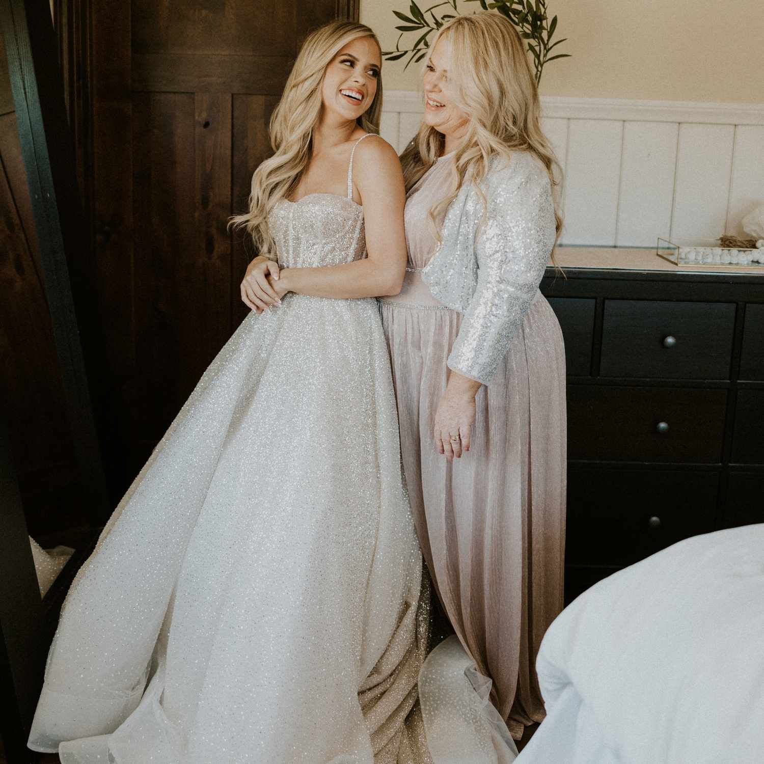 Blush Pink Floor-Length Dress with Shimmering Cropped Jacket Blush Pink Floor-Length Dress with Shimmering Cropped Jacket — Mother of the Bride Outfits