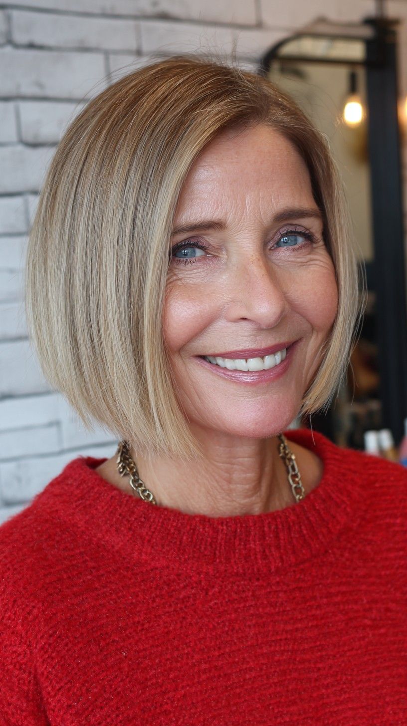 Sharp Ash Blonde Ear Bob Sharp Ash Blonde Ear Bob — Natural Hair Bob