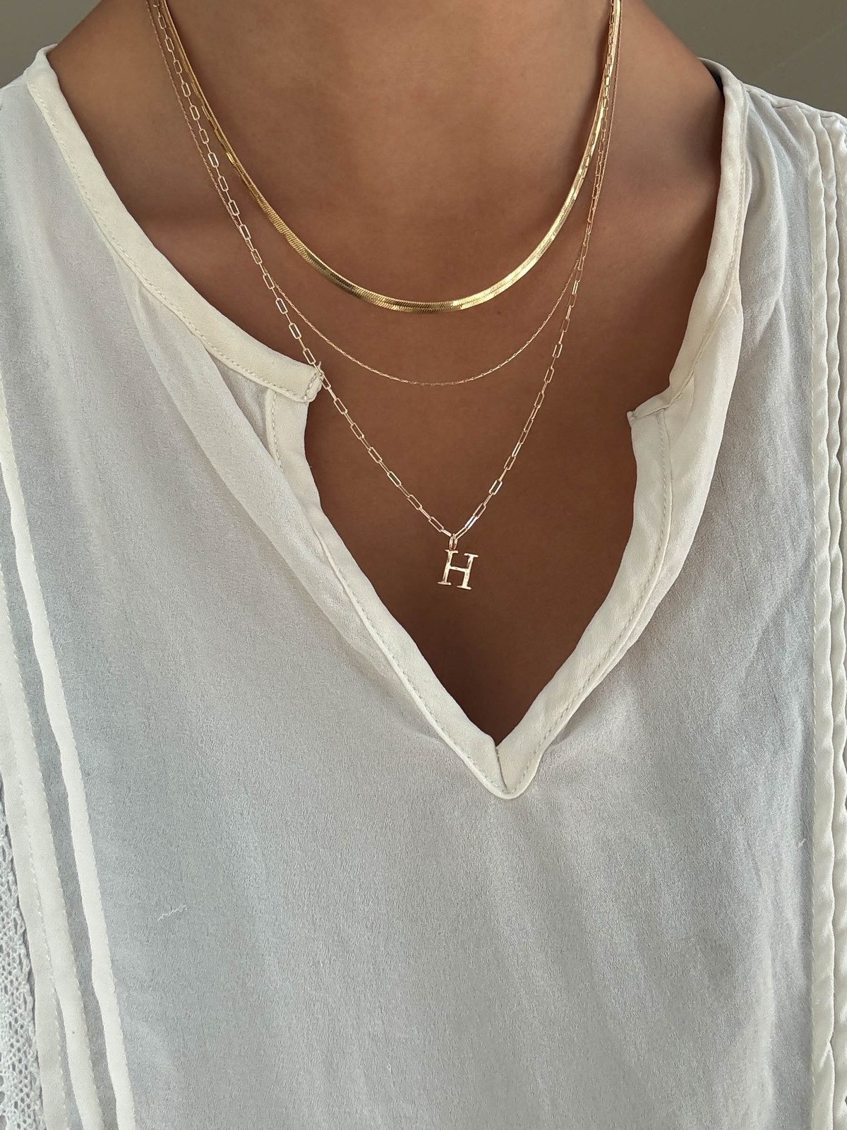 Layered Gold Necklaces with Initial 'H' Pendant Layered Gold Necklaces with Initial 'H' Pendant — Initial Necklaces