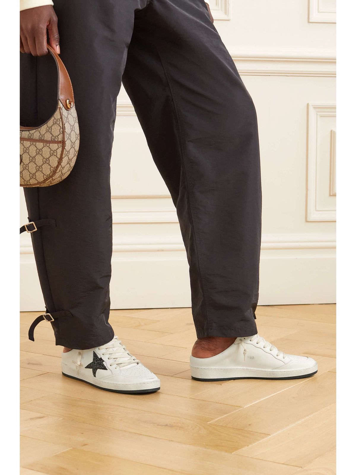 Monochromatic Base with Black Star Sneakers — Golden Goose Outfits