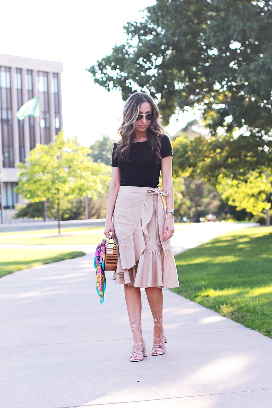 Ruffled Wrap Skirt with Off-the-Shoulder Top Ruffled Wrap Skirt with Off-the-Shoulder Top — Wrap Skirt Outfits