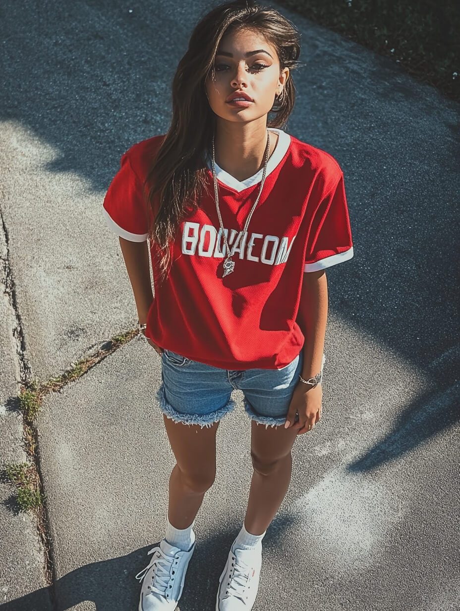 Graphic Tee and Distressed Denim Shorts Graphic Tee and Distressed Denim Shorts — Blokecore Outfits