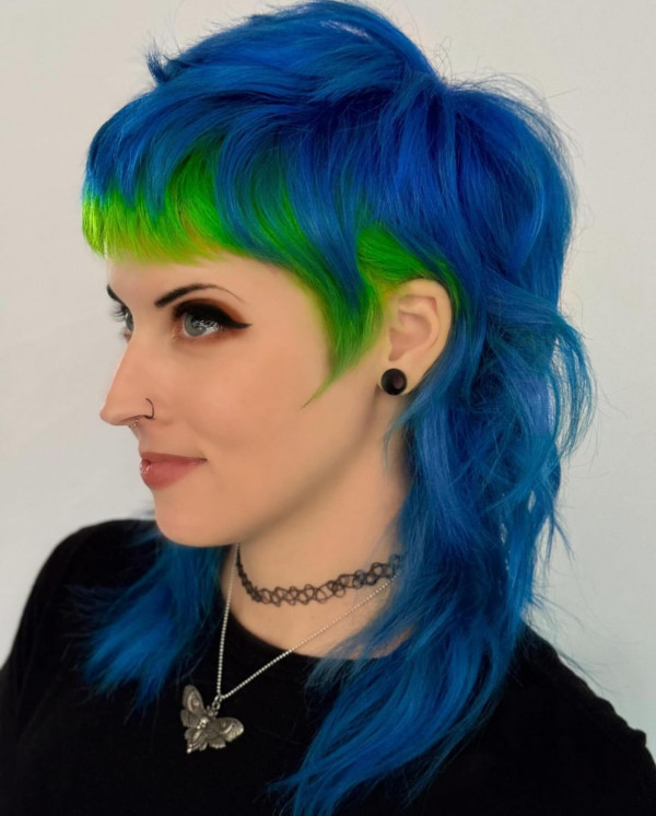 Blue With Green Fringe Visual Idea Blue With Green Fringe Visual Idea — Blue Hair