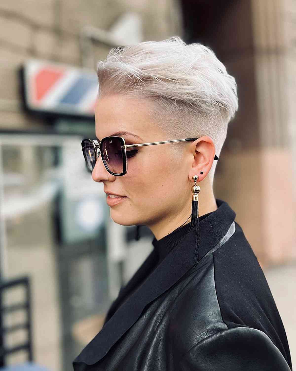 Platinum Blonde Pixie With Textured Sides — Undercut Pixie