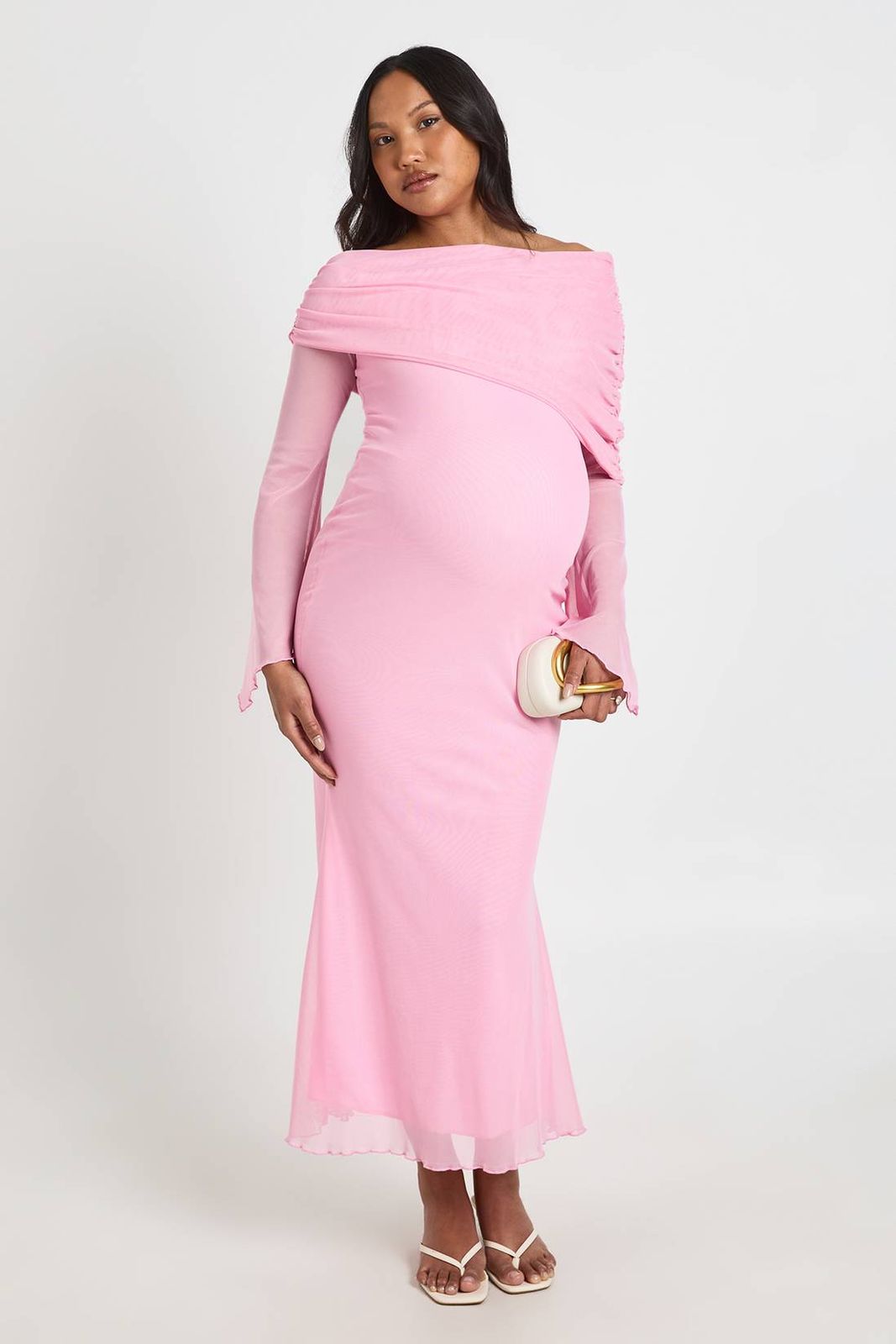 Soft Pink Maternity Gown with Draped Overlay Soft Pink Maternity Gown with Draped Overlay — Maternity Dresses