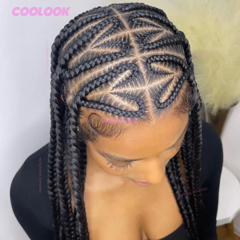 Black Braids With Star Scalp Design Black Braids With Star Scalp Design — Straight Back Braids