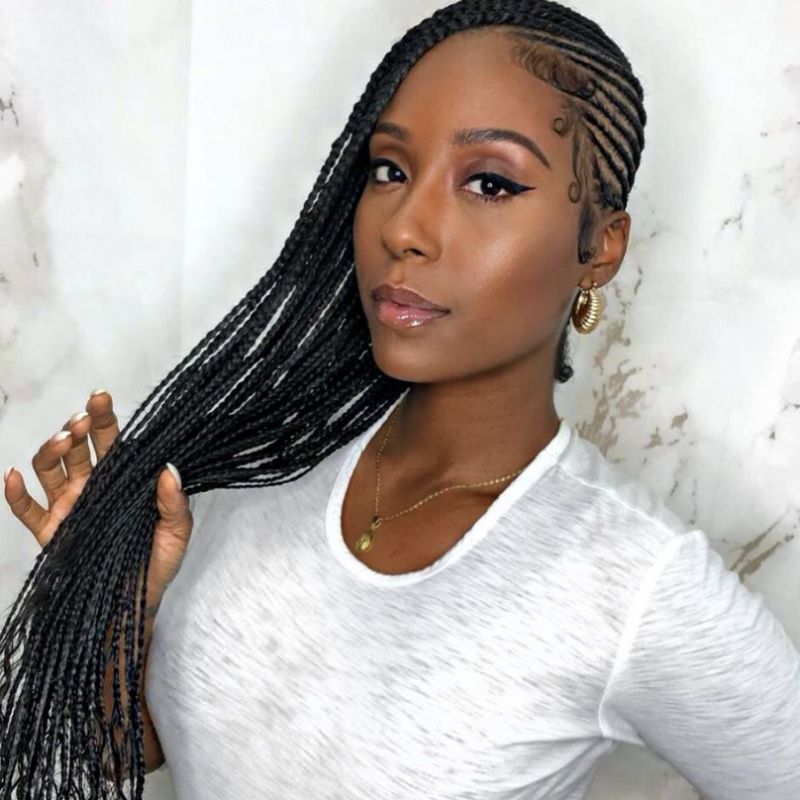Thick Black Braids with Intricate Pattern — Feed In Braids