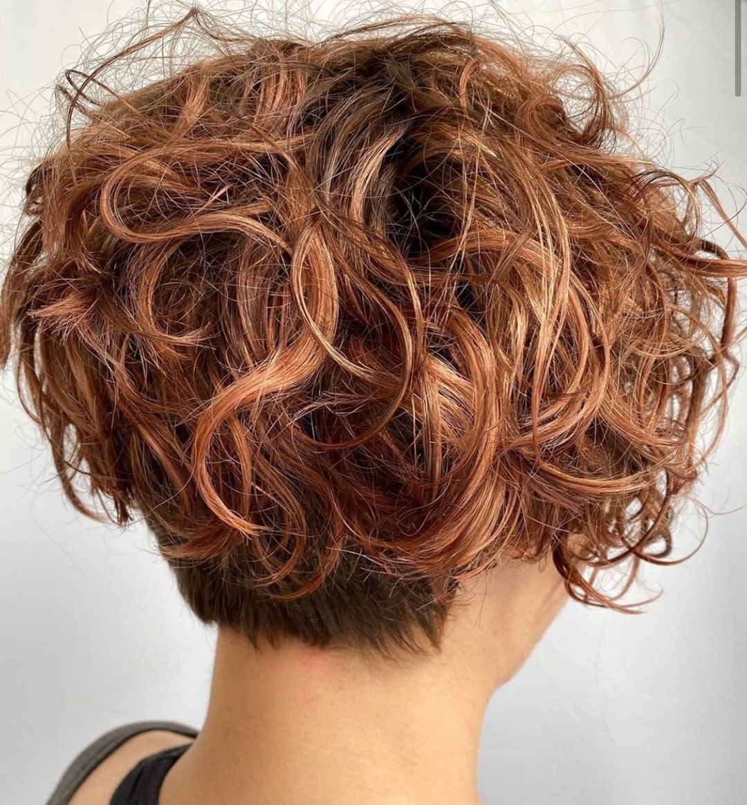 Collarbone Curly Bob With Red Highlights — Curly Pixie