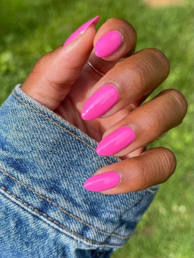Vibrant Hot Pink Medium Almond Nails — Hot Pink Nails