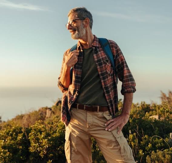 Plaid Flannel Shirt Over Olive T-Shirt with Cargo Pants Plaid Flannel Shirt Over Olive T-Shirt with Cargo Pants — Outfits for Men Over 50