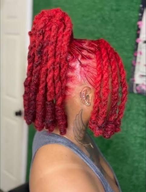 Vibrant Red Twisted Loc Ponytail