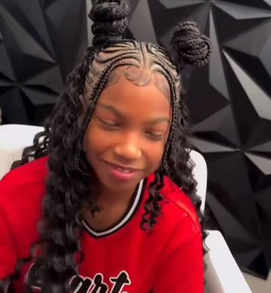 Thin Cornrows Into Top Knots With Extensions — Kids Cornrows