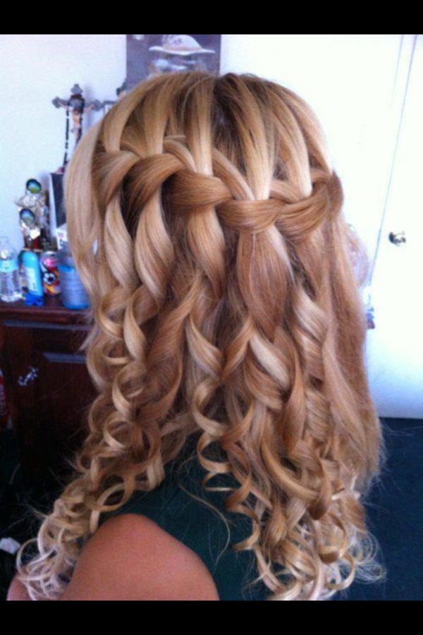 Blonde Waterfall Braid With Curls