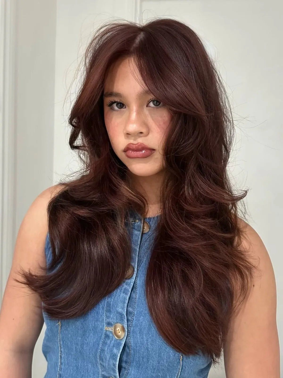 Mid-Back Deep Burgundy Red Waves Mid-Back Deep Burgundy Red Waves — Red Brown Hair
