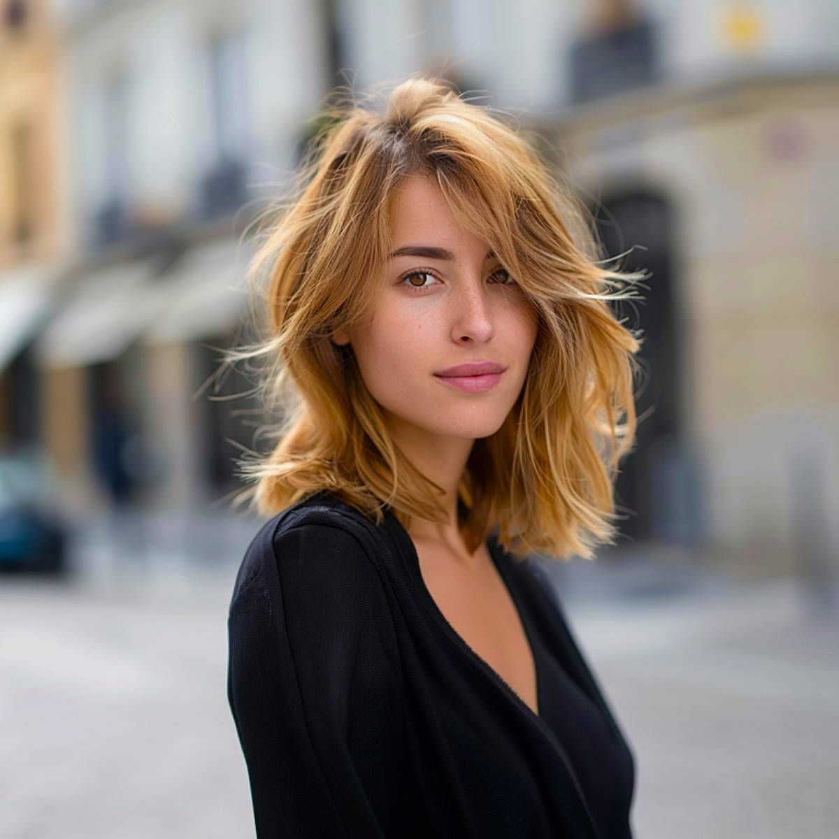 Honey Blonde Angled Collarbone Bob — Shoulder Length Haircuts