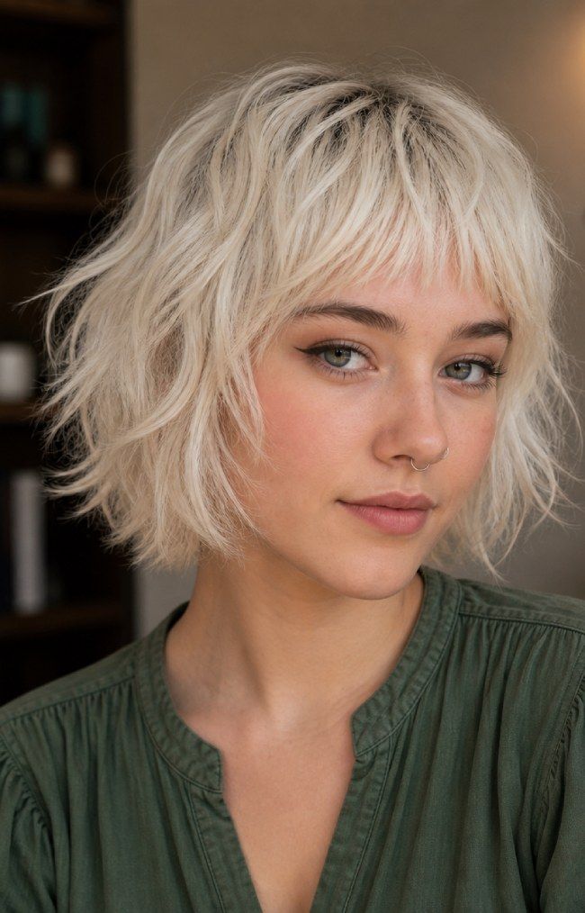 Vanilla Blonde Shaggy Bob Wispy Fringe Vanilla Blonde Shaggy Bob Wispy Fringe