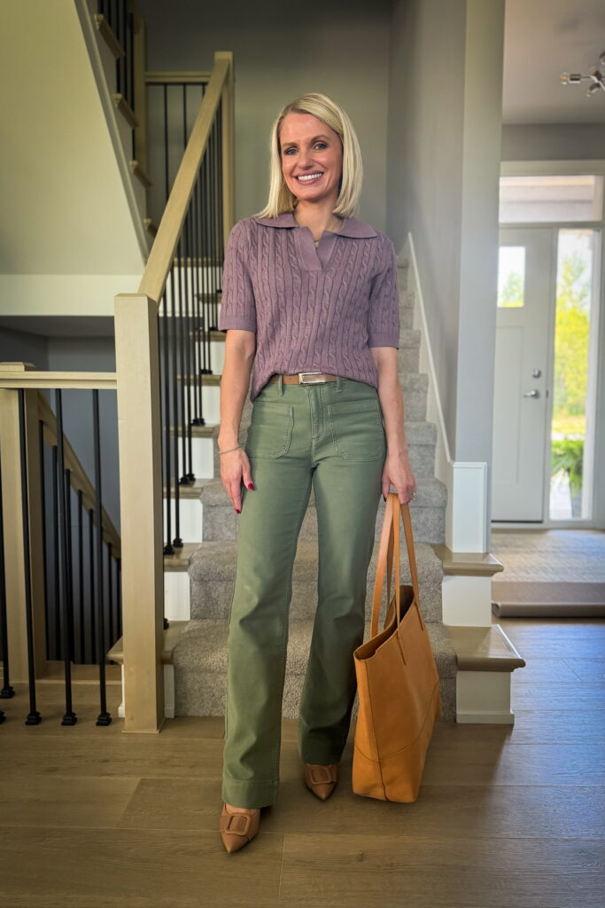 Casual Olive Green Utility Pants with a Contrasting Sweater — Green Outfits