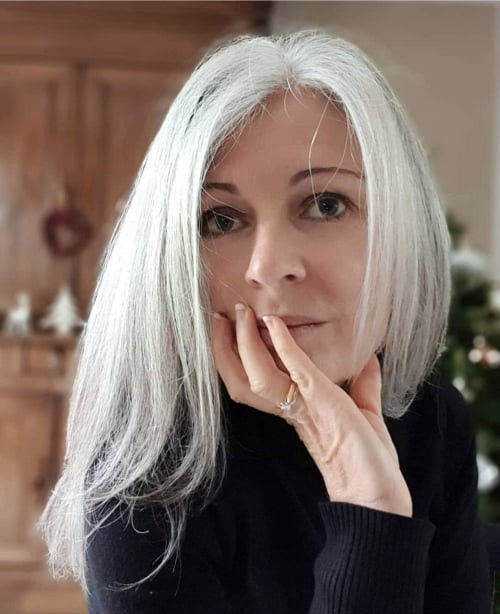 Collarbone Silver Gray With Feathered Layers — Long Gray Hair