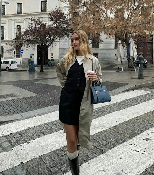 Trench Coat Sophistication Over a Slip Dress for Damp Conditions Trench Coat Sophistication Over a Slip Dress for Damp Conditions — Rainy Day Outfits