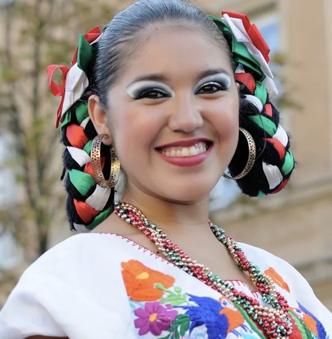 Braided Buns With Red, White, Green Ribbons Braided Buns With Red, White, Green Ribbons — Mexican Hairstyles