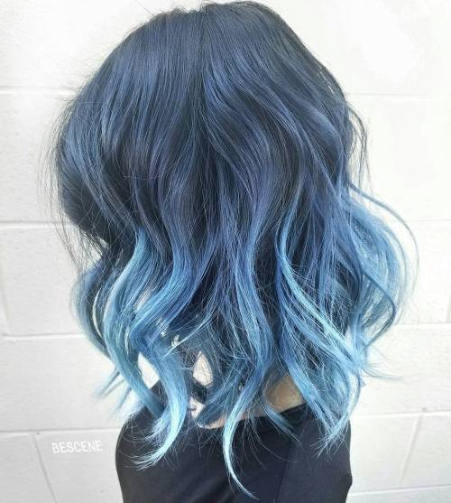 Angled Bob With Blue Ombre Angled Bob With Blue Ombre — Sky Blue Hair