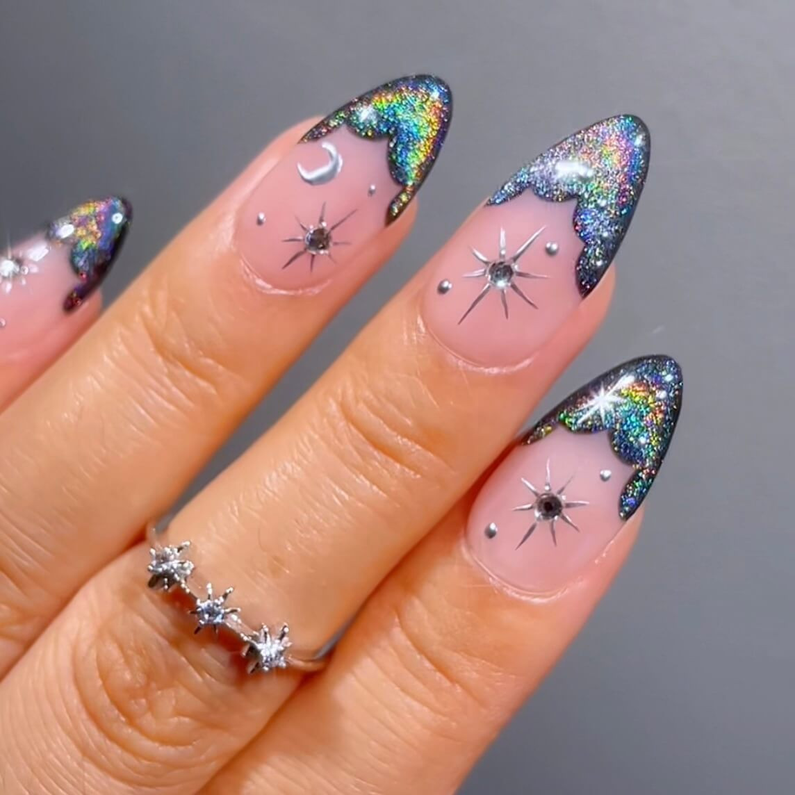 Rainbow Glitter French Tip Stilettos Rainbow Glitter French Tip Stilettos — Galaxy Nails