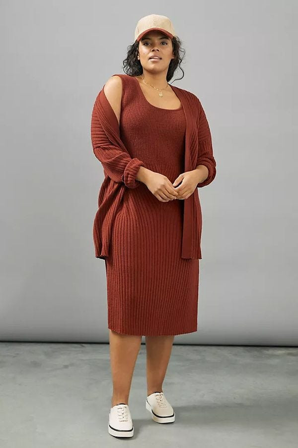 Ribbed Knit Midi Dress and Cardigan Set Ribbed Knit Midi Dress and Cardigan Set — Outfits for Big Hips